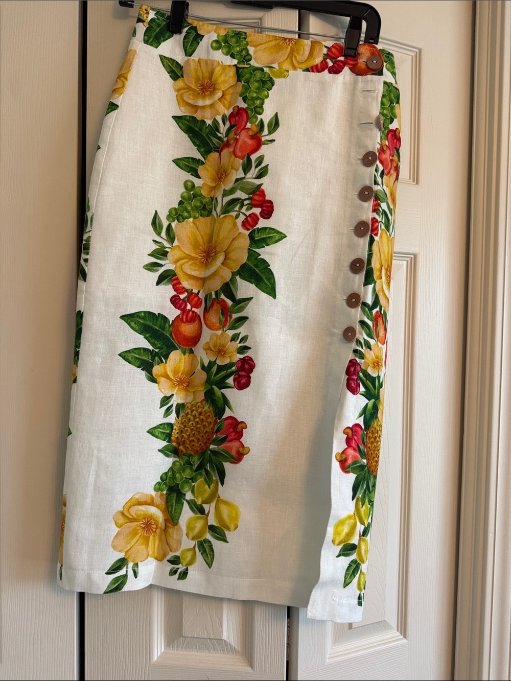 FARM Rio White Midi Skirt with Yellow & Green Tropical Floral Print